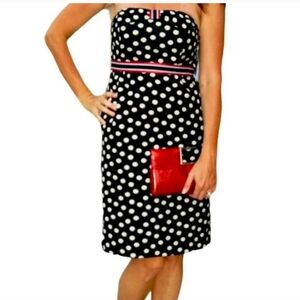 Anthropologie Maeve Polka Peppered Bow Front Pinup Strapless Sheath Dress Black